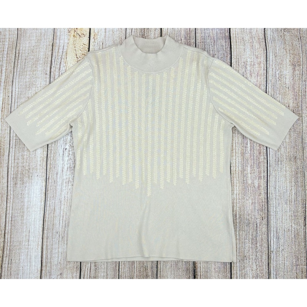 Alfani Sequined Sweater Womens Size XL Elbow-Sleeve‎ Color Pure Ivory NWT